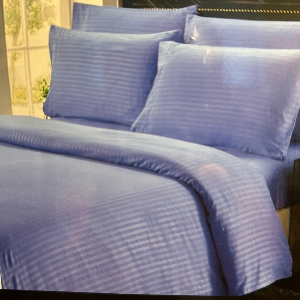 Traditional At Home 4pc Twin Sheet Set Royal Blue Stripes embossed